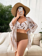 Conjunto Cintura Alta Estampado Tropical Com Saída Plus Size