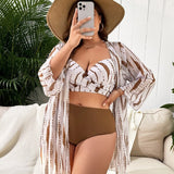 Conjunto Cintura Alta Estampado Tropical Com Saída Plus Size