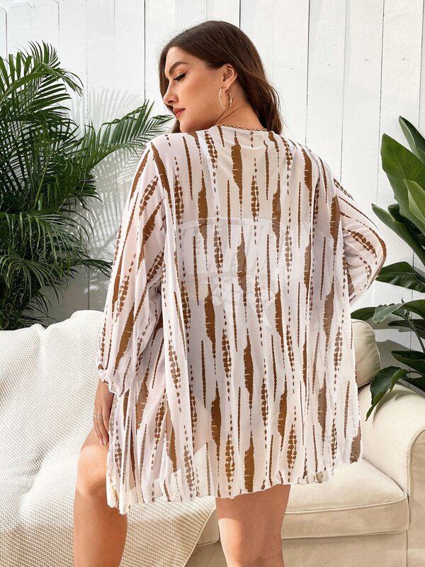 Conjunto Cintura Alta Estampado Tropical Com Saída Plus Size