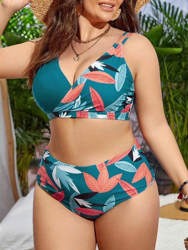 Biquíni Transpassado Cintura Alta Estampado Plus Size