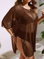 Saída De Praia Curta Em Tule Com Transparência E Fenda Plus Size