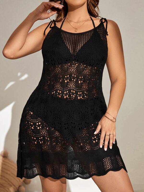 Saída De Praia Crochê Curta Com Transparência Plus Size