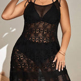 Saída De Praia Crochê Curta Com Transparência Plus Size