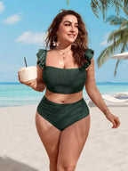 Biquíni Bandeau Cintura Alta Com Babados Plus Size