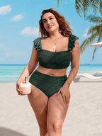 Biquíni Bandeau Cintura Alta Com Babados Plus Size