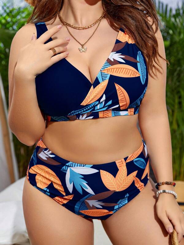 Biquíni Transpassado Cintura Alta Estampado Plus Size