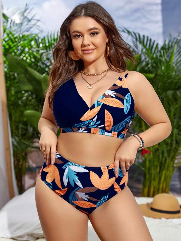 Biquíni Transpassado Cintura Alta Estampado Plus Size