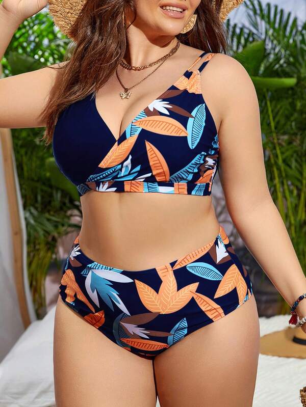 Biquíni Transpassado Cintura Alta Estampado Plus Size