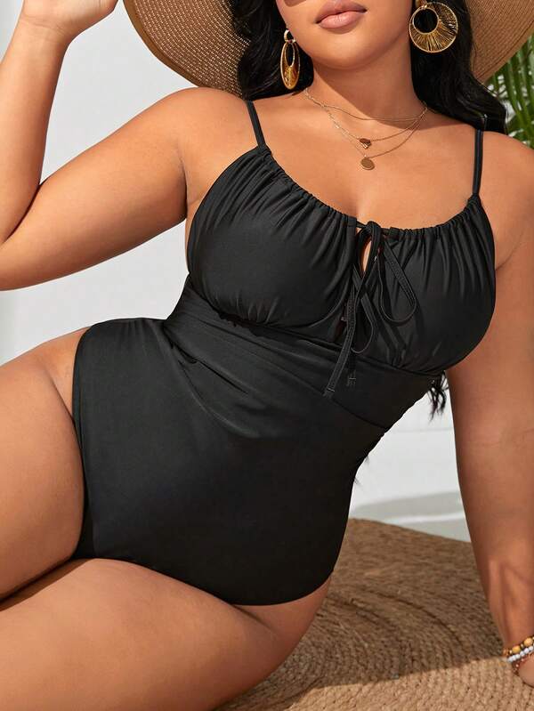 Maiô Regata Modelador Com Cordão Frontal Franzido Plus Size
