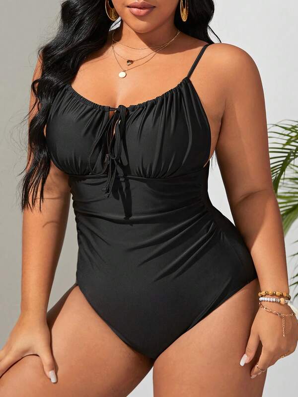 Maiô Regata Modelador Com Cordão Frontal Franzido Plus Size