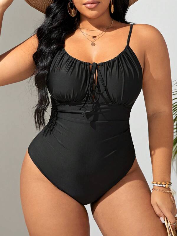 Maiô Regata Modelador Com Cordão Frontal Franzido Plus Size