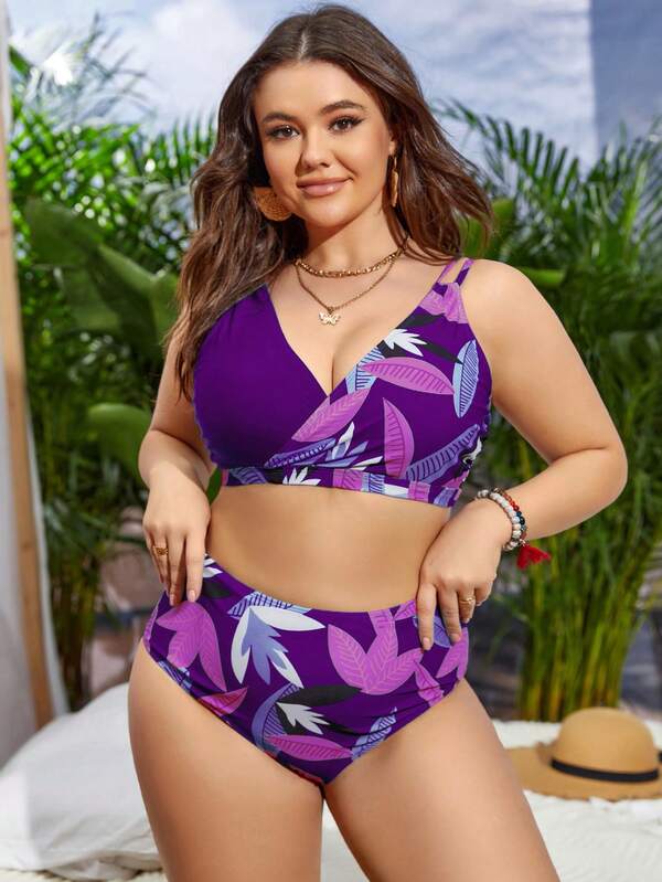Biquíni Transpassado Cintura Alta Estampado Plus Size