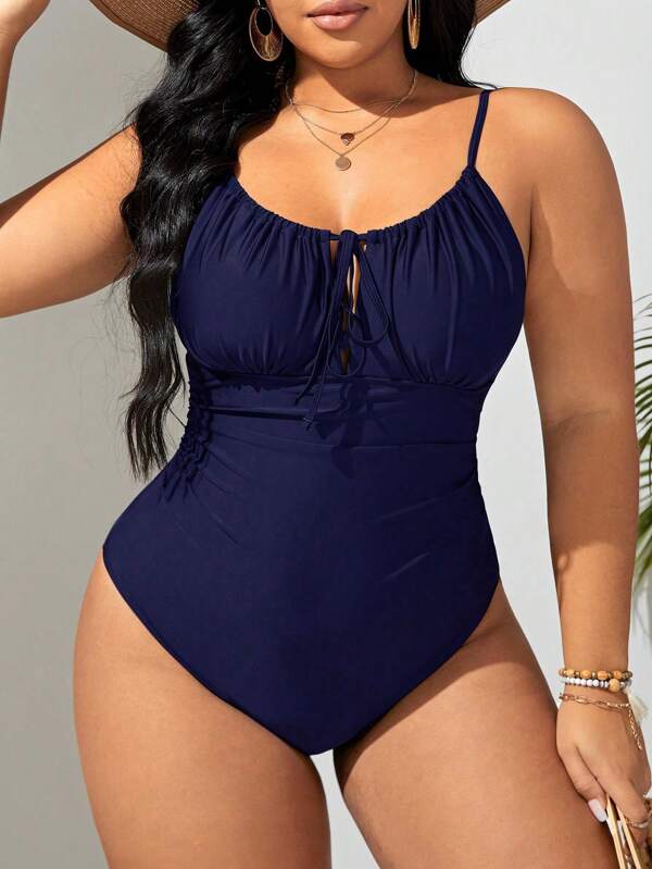Maiô Regata Modelador Com Cordão Frontal Franzido Plus Size