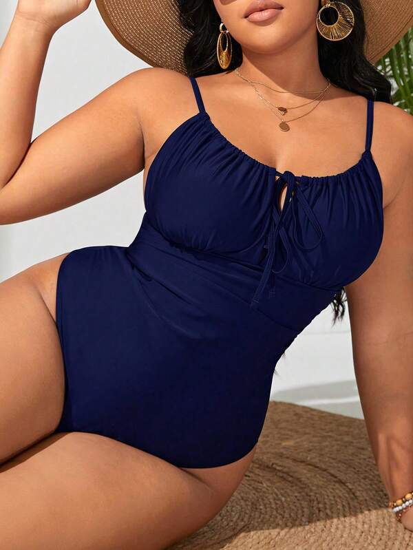 Maiô Regata Modelador Com Cordão Frontal Franzido Plus Size