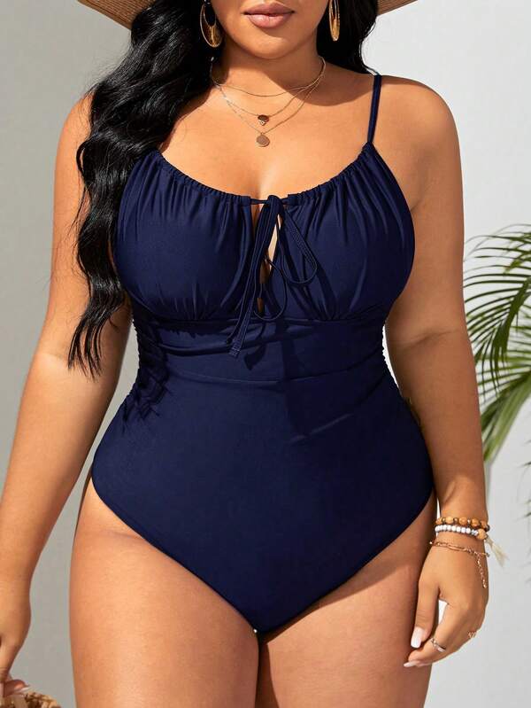Maiô Regata Modelador Com Cordão Frontal Franzido Plus Size