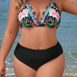 Biquíni Frente Única Cintura Alta Estampado Floral Plus Size