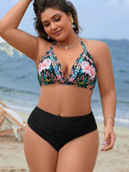 Biquíni Frente Única Cintura Alta Estampado Floral Plus Size