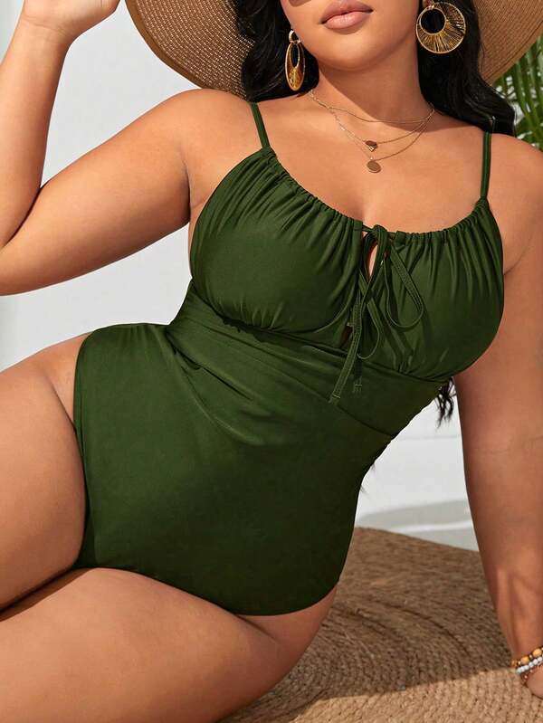 Maiô Regata Modelador Com Cordão Frontal Franzido Plus Size