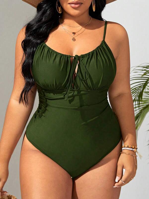 Maiô Regata Modelador Com Cordão Frontal Franzido Plus Size