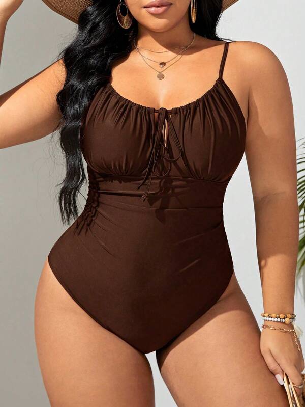 Maiô Regata Modelador Com Cordão Frontal Franzido Plus Size