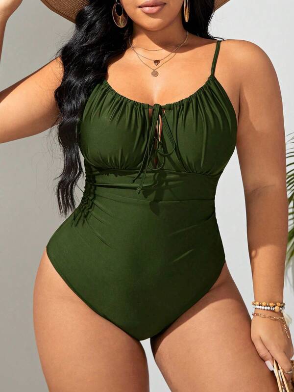 Maiô Regata Modelador Com Cordão Frontal Franzido Plus Size