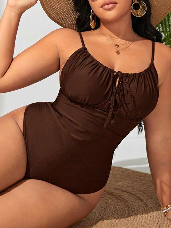 Maiô Regata Modelador Com Cordão Frontal Franzido Plus Size