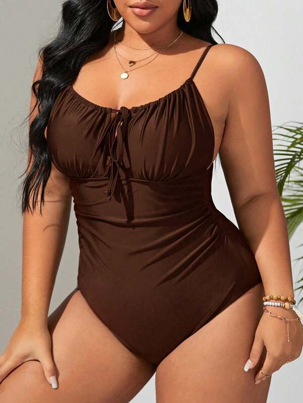 Maiô Regata Modelador Com Cordão Frontal Franzido Plus Size