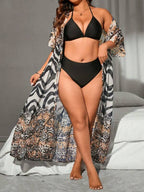 Saída De Praia Kaftan Longo Estampado Animal Print Plus Size