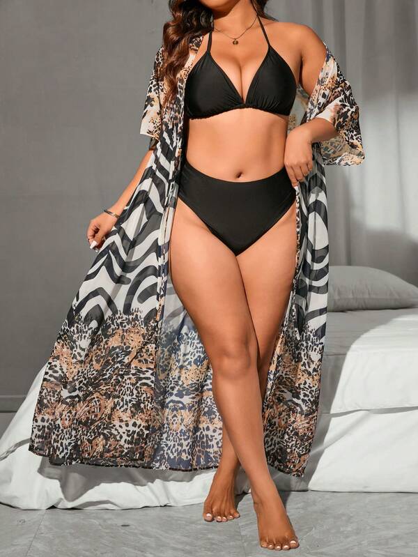 Saída De Praia Kaftan Longo Estampado Animal Print Plus Size