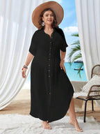 Saída De Praia Chemise Longa Com Botões Resort Plus Size