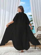 Saída De Praia Chemise Longa Com Botões Resort Plus Size