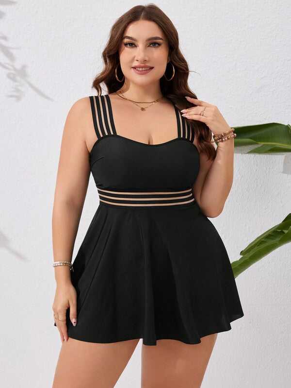 Maiô Regata Com Saia Transparência Modelador Plus Size