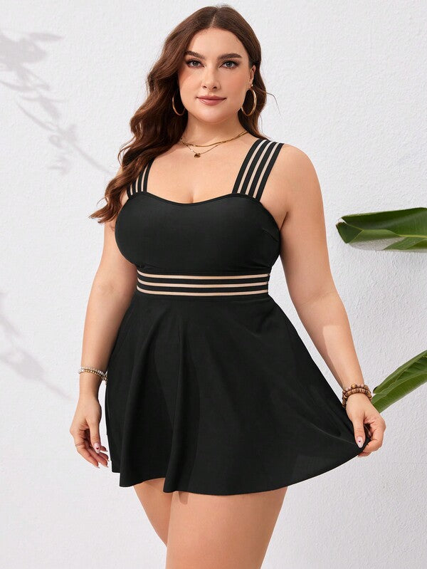 Maiô Regata Com Saia Transparência Modelador Plus Size