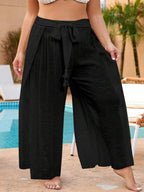 Saída De Praia Calça Pantalona Com Fenda Lateral Plus Size