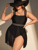 Maiô Regata Transparência Com Saia Modelador Plus Size