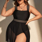 Maiô Regata Transparência Com Saia Modelador Plus Size