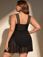 Maiô Regata Transparência Com Saia Modelador Plus Size