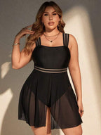 Maiô Regata Transparência Com Saia Modelador Plus Size