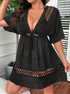Saída De Praia Kaftan Curto Com Vazados E Amarração Plus Size