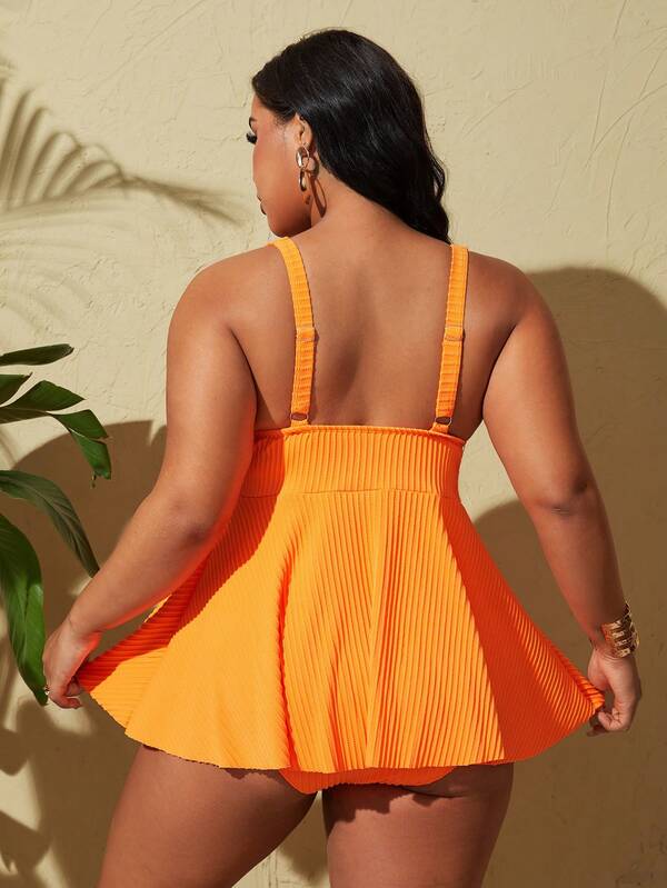 Tankini Decote V Canelado Transpassado Alongado Plus Size