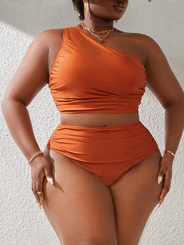 Biquíni Ombro Único Cintura Alta Modelador Plus Size