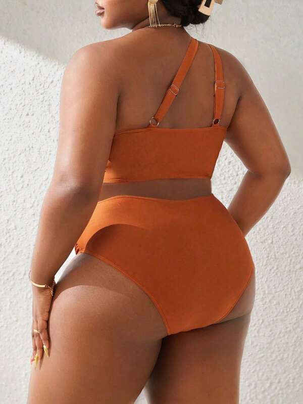 Biquíni Ombro Único Cintura Alta Modelador Plus Size