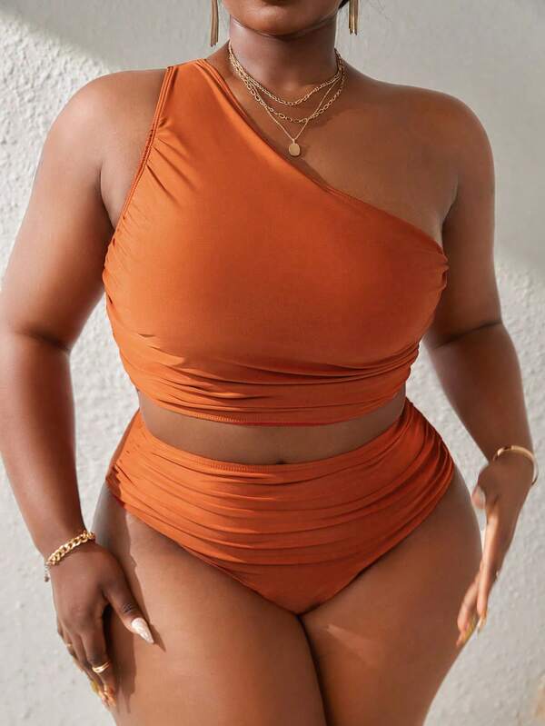 Biquíni Ombro Único Cintura Alta Modelador Plus Size