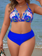 Biquíni Frente Única Cintura Alta Estampado Floral Plus Size