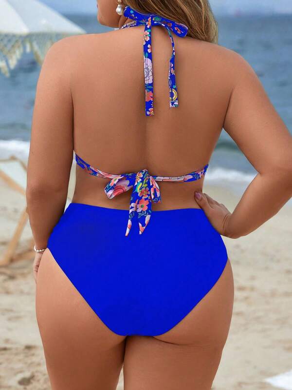 Biquíni Frente Única Cintura Alta Estampado Floral Plus Size