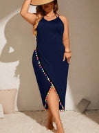 Saída De Praia Pareô Longo Com Franjas Coloridas Plus Size