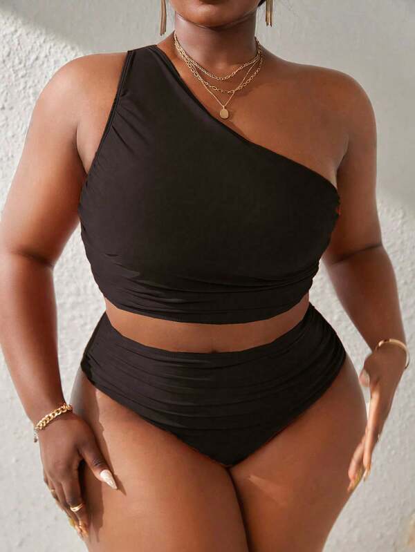Biquíni Ombro Único Cintura Alta Modelador Plus Size
