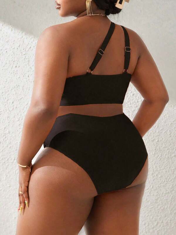 Biquíni Ombro Único Cintura Alta Modelador Plus Size
