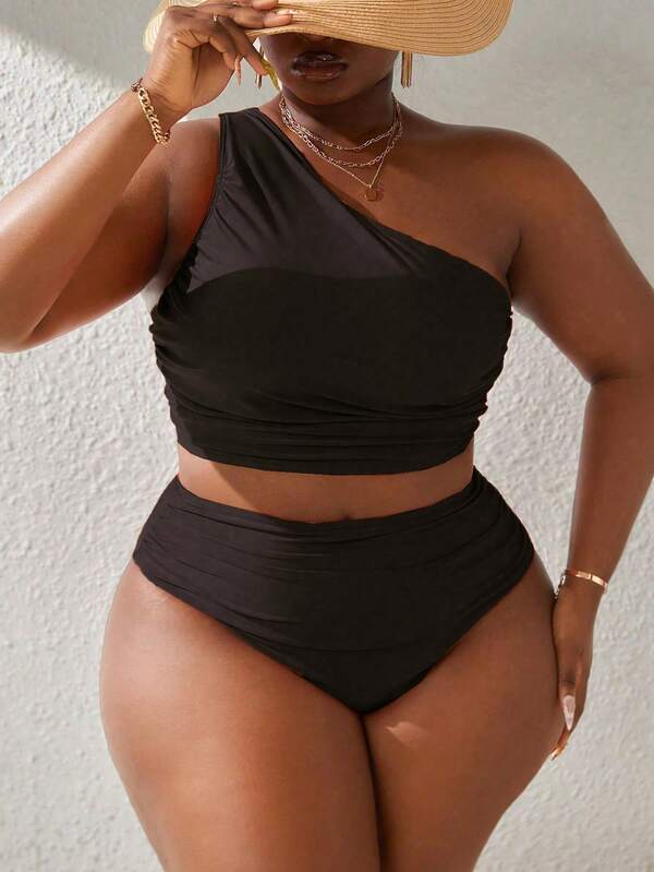 Biquíni Ombro Único Cintura Alta Modelador Plus Size