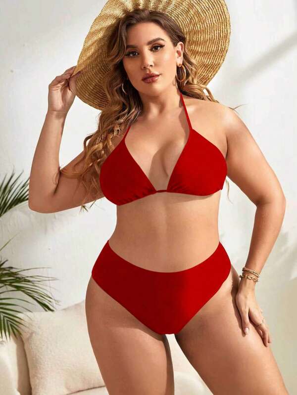 Biquíni Frente Única Cintura Alta Alta Cobertura Plus Size